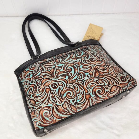 NWT Patricia Nash Leather Poppy Tote Satchel - The Tooled Turquoise Collection - Picture 5 of 9